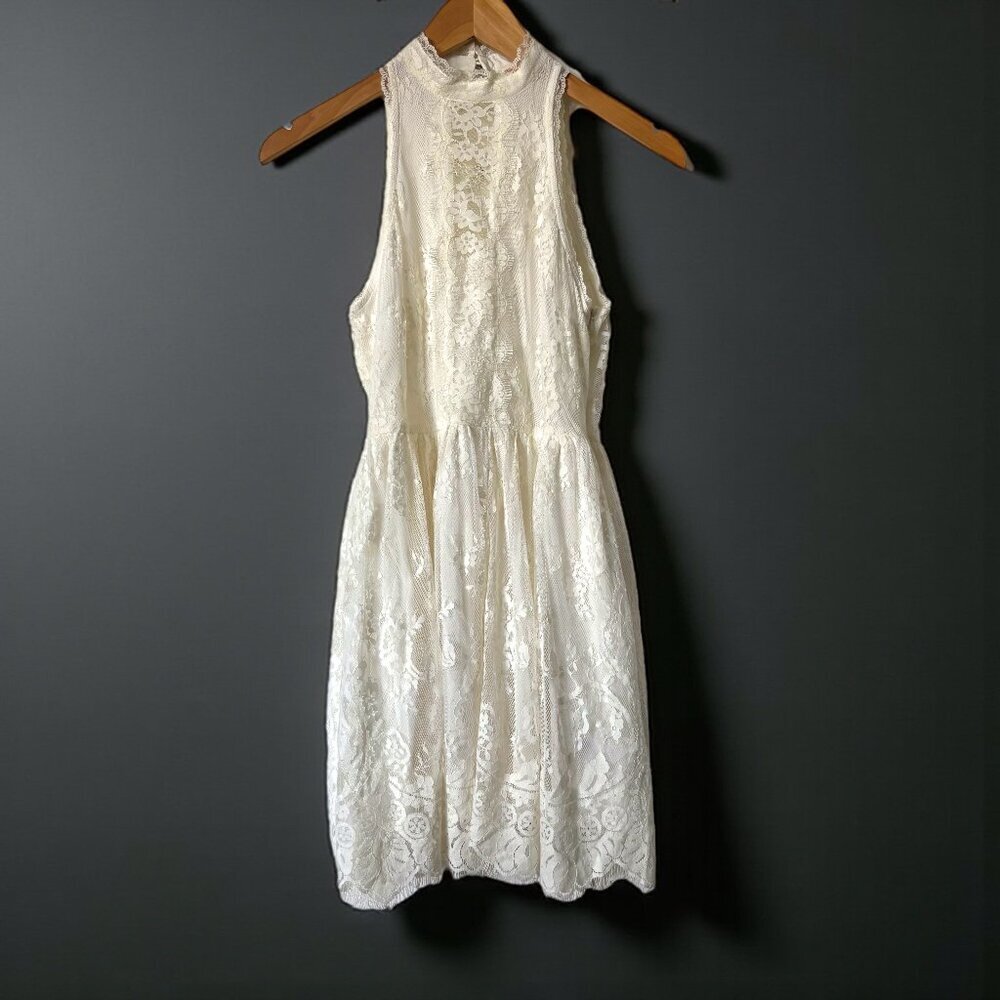 Free People Verushka White Eyelash Lace Mini Dress Womens Size 2 Boho Fairy Y2K - Picture 2 of 11